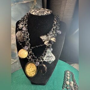 Bundle Statement Black and Silver Beaded‎ Necklaces